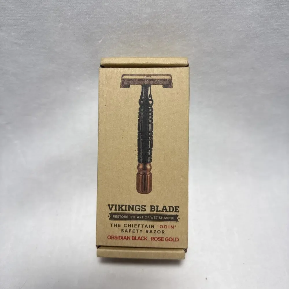 VIKINGS BLADE The Chieftain Odin Safety Razor Obsidian Black Rose Gold NEW